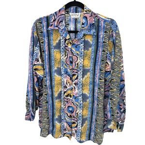 Vintage Expose Shirt Womens L Abstract Art to Wear 90s Rayon‎ Blouse funky retro